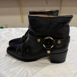 Stuart Weitzman XL24661 Genuine Leather Booties with Gold Hardware - Size 8 M